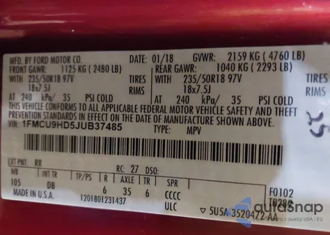 2018 Ford Escape Sel из США, поврежденный, VIN 1FMCU9HD5JUB37485